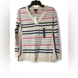 GAP Multicolor Striped V-Neck Sweater